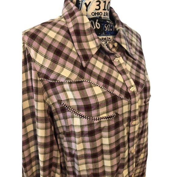 Shyanne Unique Accent Purple Western Cowgirl Long Sleeve Button Down Shirt Sz XL - Picture 1 of 16